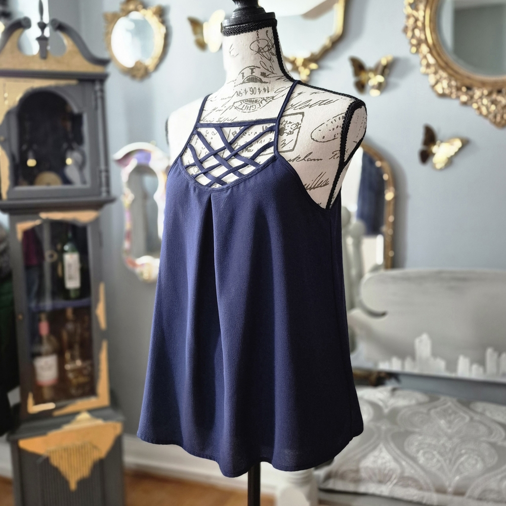 Monteau Navy Blue Camisole with Crisscross Neckline Medium - Picture 4 of 7